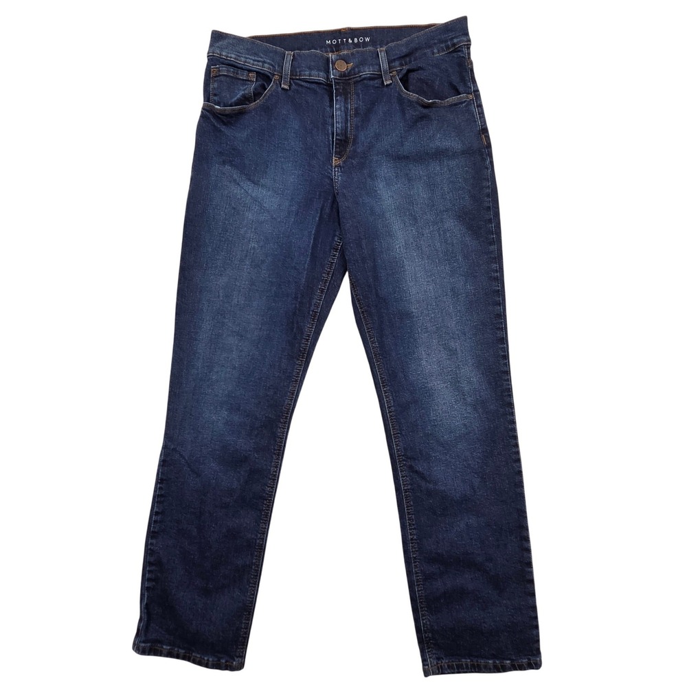 Mott & Bow Boyfriend Mid-Rise Slim Straight Ridge Jeans Blue Womens 30x28
